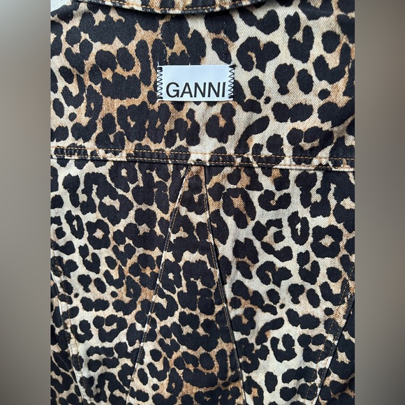 New Ganni Leopard Print Side Zip Denim Jacket Women's Size XXS - Picture 5 of 11